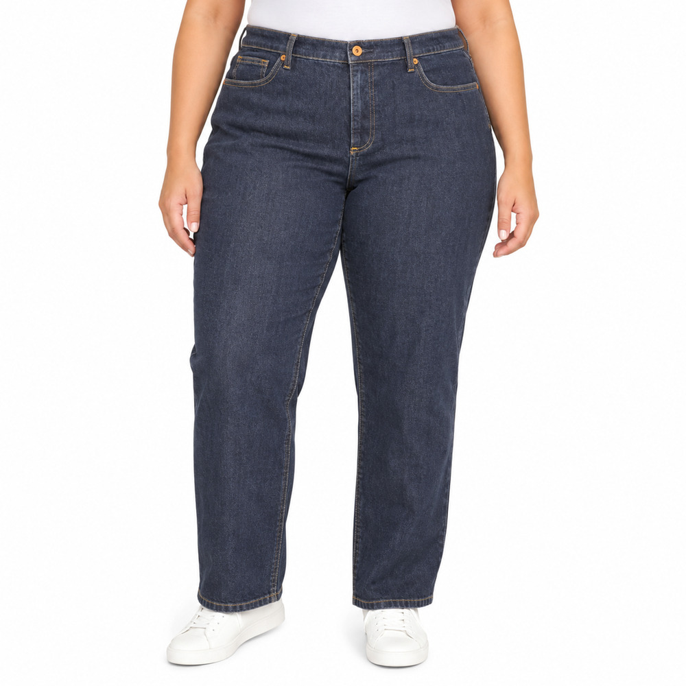 Lands End Straight Leg Exhale Tummy Control Dark Blue Stretch Jeans NWT sz 24 W